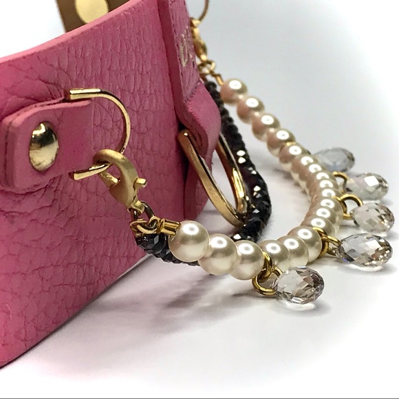 MOSHIQA Pink Leather Pearl Bracelet Dog Leash Crystal Cuff Luxury Pet Frenchie - Picture 9 of 15